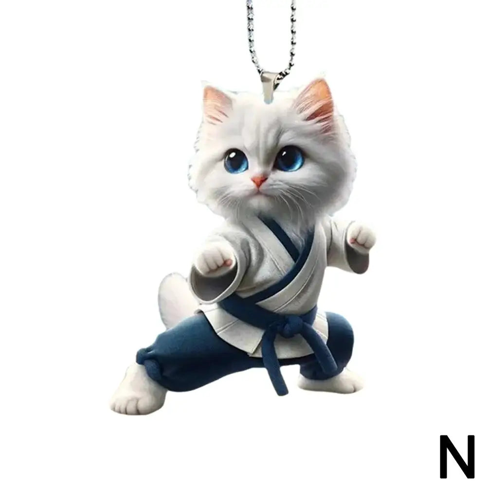 2D Car Pendant Hanging Ornament with Chain Realistic Animal Cat-Shaped Rearview Mirror Hanging Ornament Car Interior Decor Craf