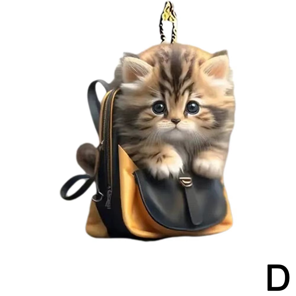 2D Car Pendant Hanging Ornament with Chain Realistic Animal Cat-Shaped Rearview Mirror Hanging Ornament Car Interior Decor Craf