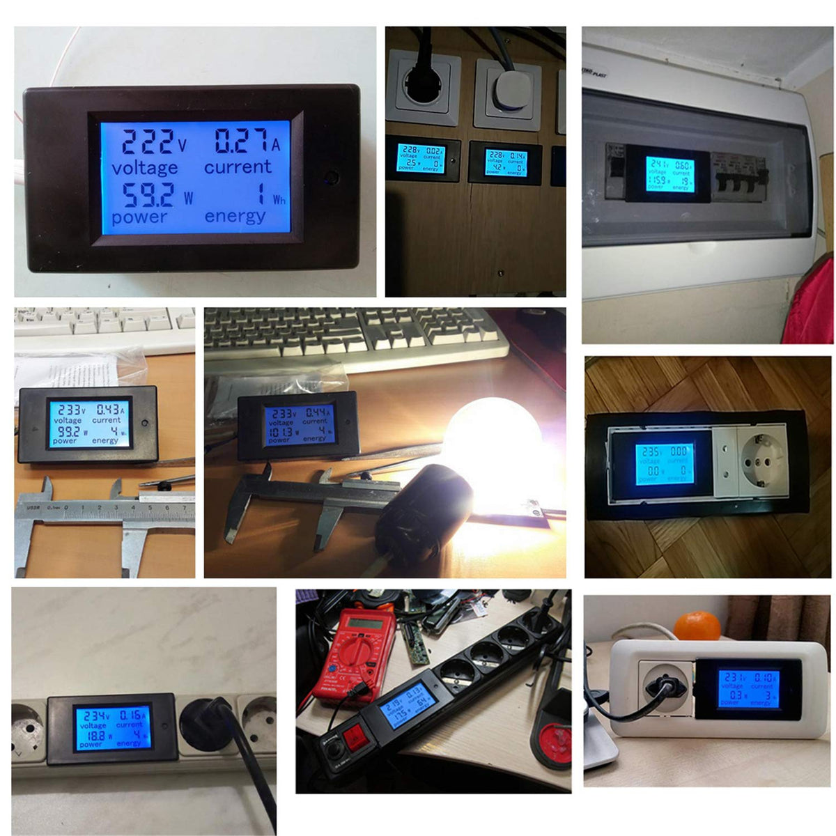 KETOTEK Digital Amperemeter Voltmeter AC 80~260V 20A, Volt Ampere Watt Kwh
