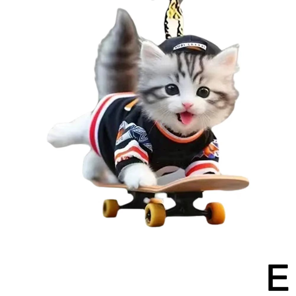 2D Car Pendant Hanging Ornament with Chain Realistic Animal Cat-Shaped Rearview Mirror Hanging Ornament Car Interior Decor Craf
