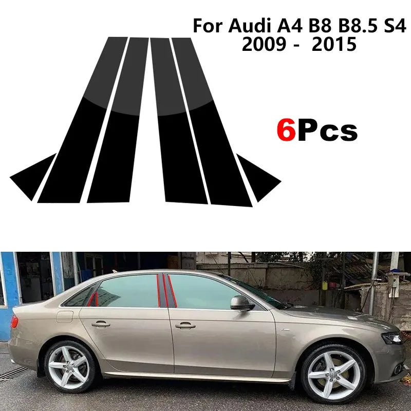 Glossy Black Car Door Window Polished Pillar Posts for Audi A4 B8 B8.5 S4 2009 - 2015 BC Column Sticker Molding Cover Trim