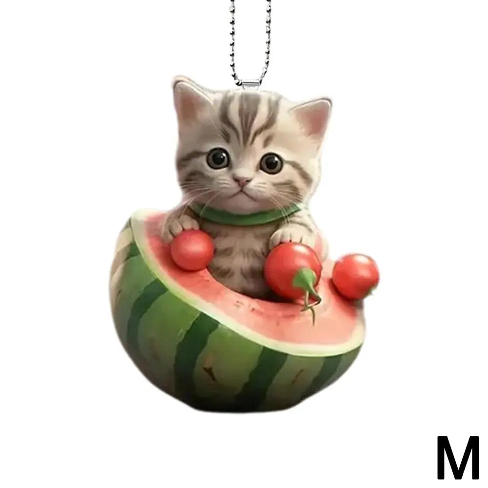 2D Car Pendant Hanging Ornament with Chain Realistic Animal Cat-Shaped Rearview Mirror Hanging Ornament Car Interior Decor Craf