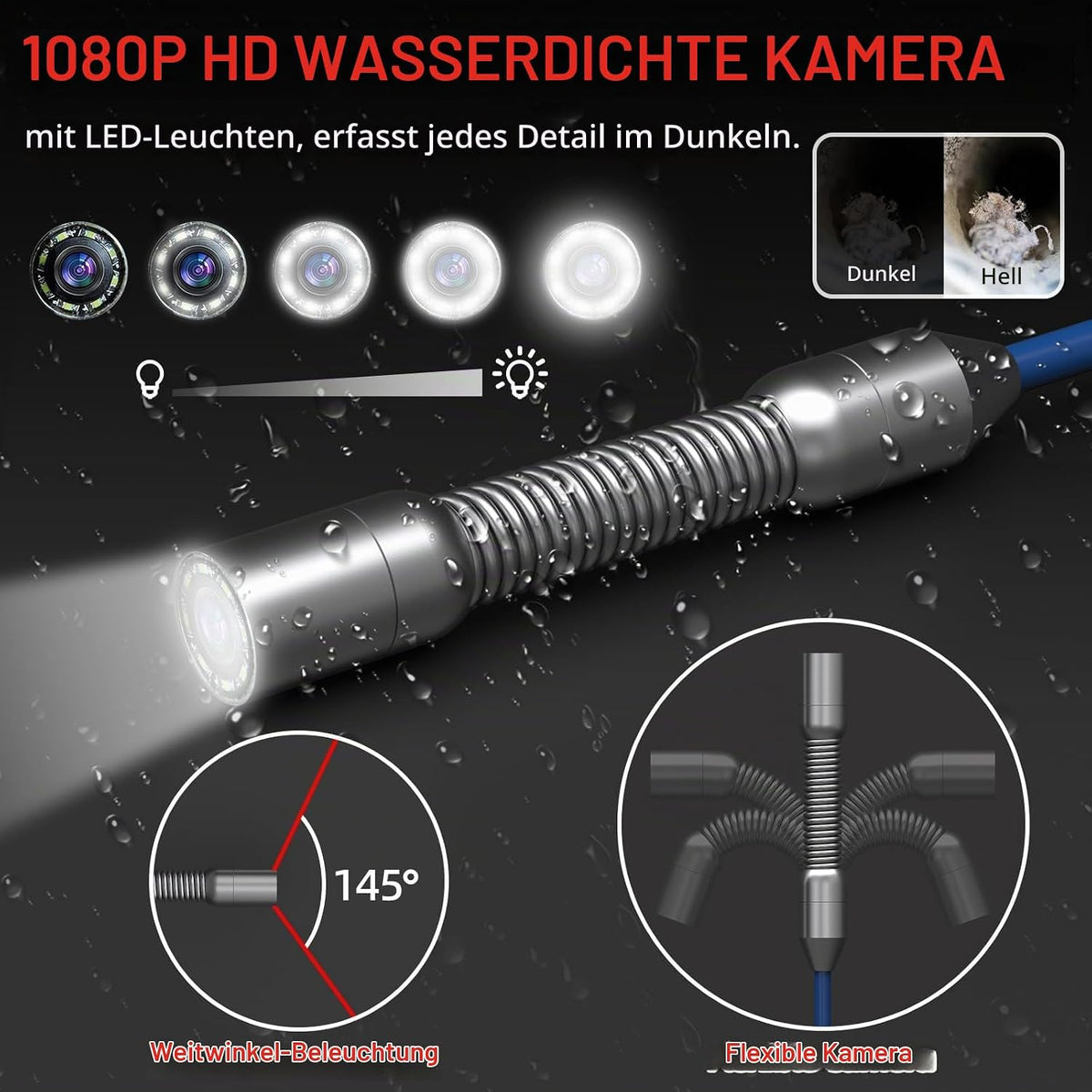 Rohrkamera 20M Mit Licht, Sanyipace Kanalkamera Mit 4.3" Bildschirm, DVR & Audio Recorder, IP68 Wasserdicht Kanalinspektionskamera, 5600Mah Akku, Mikrofon, Inklusive 32GB Tf-Karte