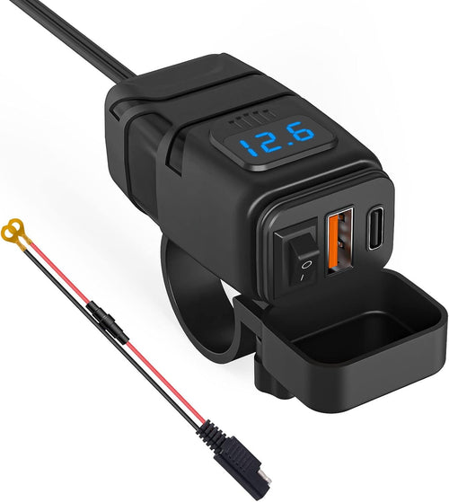 12V USB Steckdose Auto Ladegerät Mit Schalter, Auto USB Ladegerät KFZ QC3.0 PD Type C Mit Switch, KFZ Ladegerätusb C Wasserdicht Für Wohnmobil Motorrad Boot Yacht (Blau)