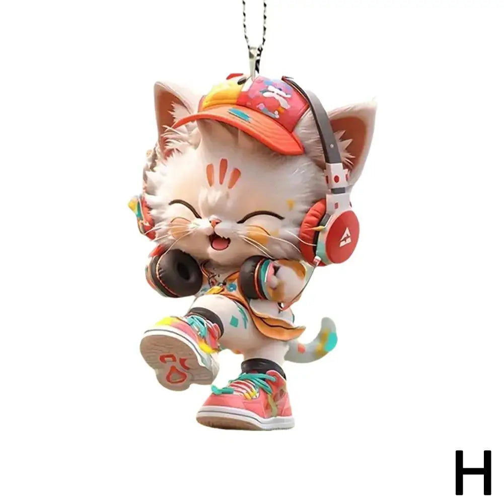 2D Car Pendant Hanging Ornament with Chain Realistic Animal Cat-Shaped Rearview Mirror Hanging Ornament Car Interior Decor Craf