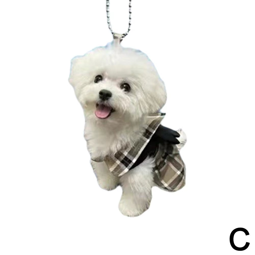 2D Car Pendant Hanging Ornament with Chain Realistic Animal Cat-Shaped Rearview Mirror Hanging Ornament Car Interior Decor Craf