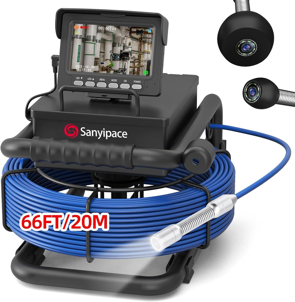 Rohrkamera 20M Mit Licht, Sanyipace Kanalkamera Mit 4.3" Bildschirm, DVR & Audio Recorder, IP68 Wasserdicht Kanalinspektionskamera, 5600Mah Akku, Mikrofon, Inklusive 32GB Tf-Karte