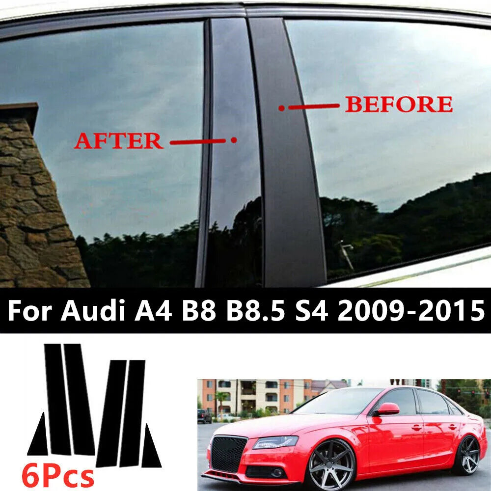 Glossy Black Car Door Window Polished Pillar Posts for Audi A4 B8 B8.5 S4 2009 - 2015 BC Column Sticker Molding Cover Trim
