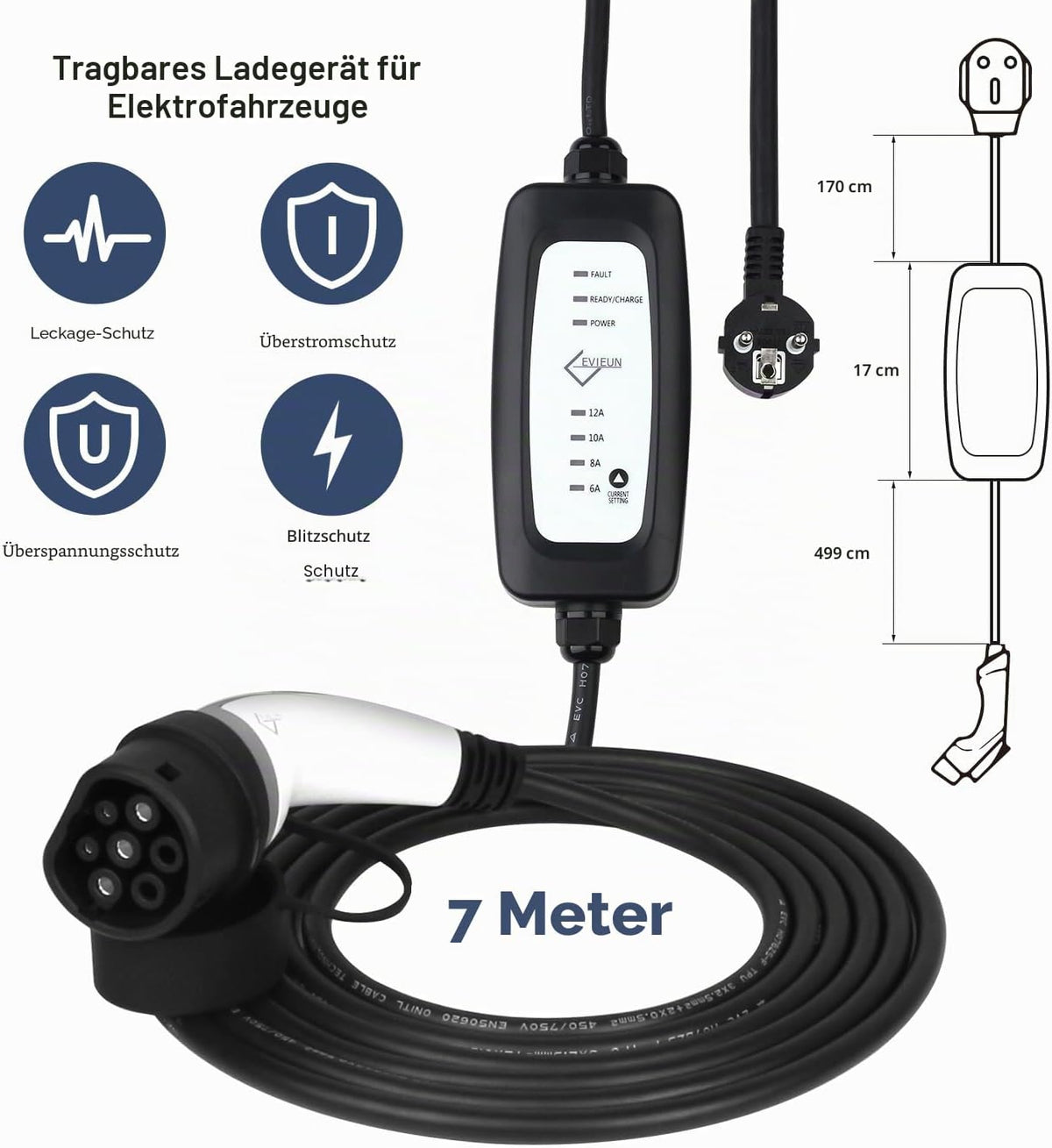 EV Ladekabel Für Elektrofahrzeug Tragbares Zuhause Schnell EVSE Ladegerät Kompatibel Mit Allen Steckern Für Elektroautos IEC 62196-2 Typ 2 16A/3.6KW Schuko 2-Polig