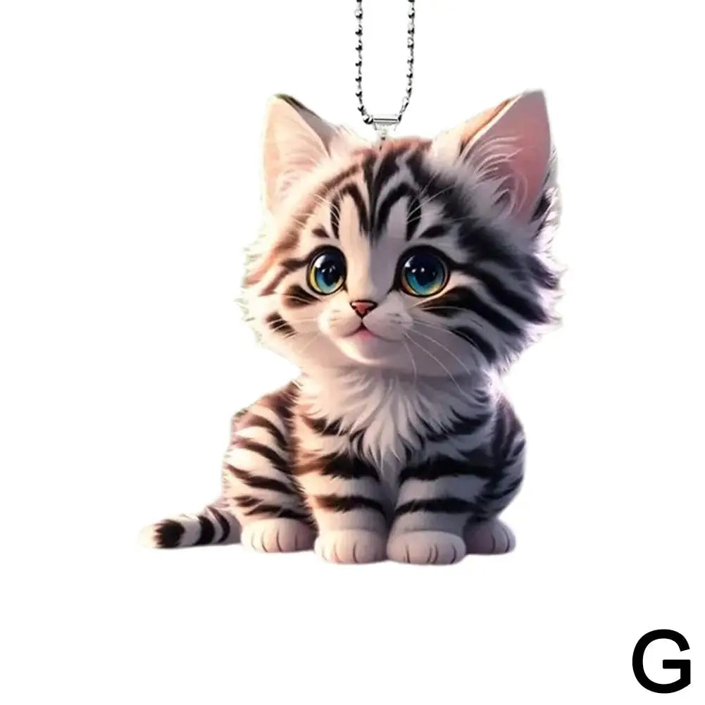 2D Car Pendant Hanging Ornament with Chain Realistic Animal Cat-Shaped Rearview Mirror Hanging Ornament Car Interior Decor Craf