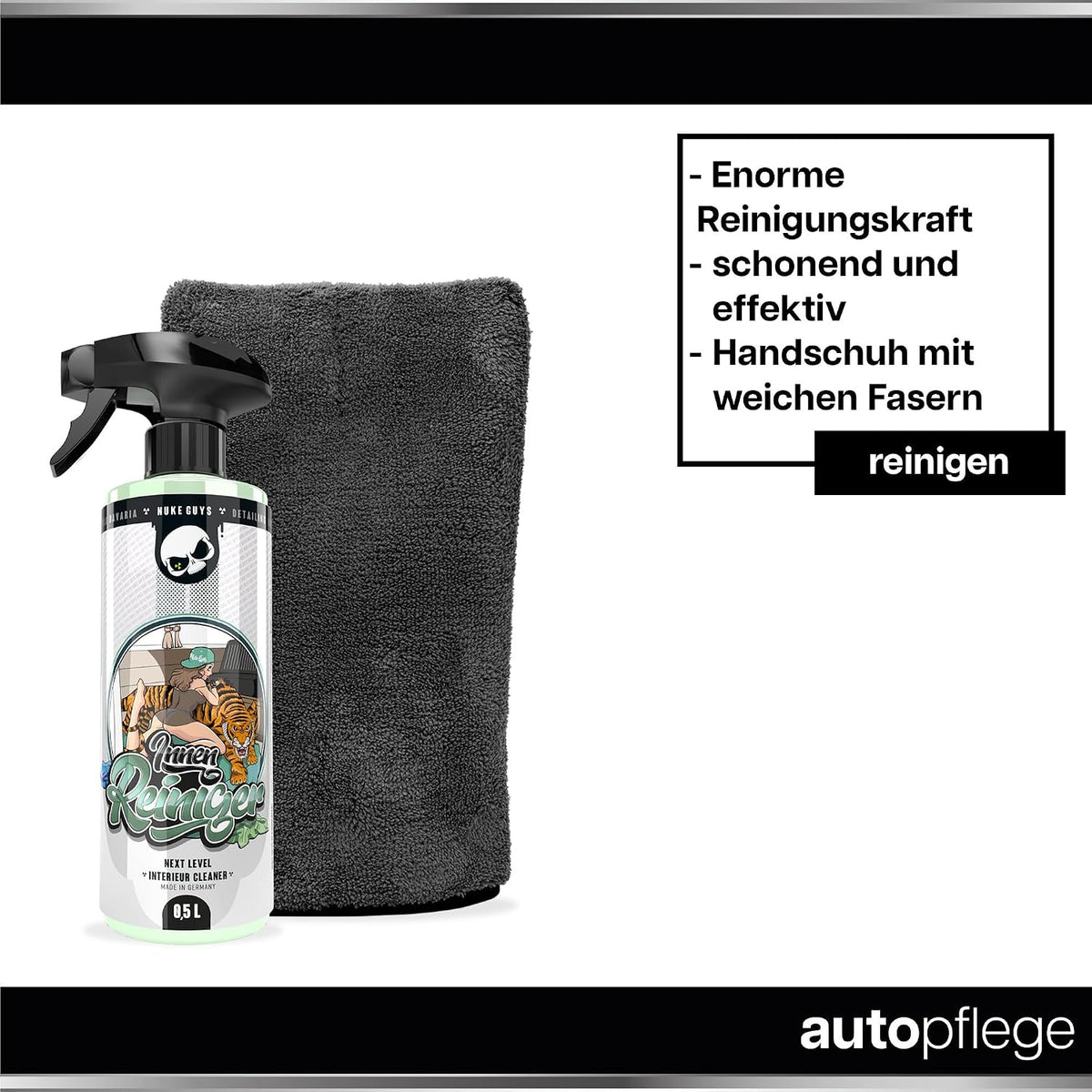 Nuke Guys Auto Reinigungsset Innenraum | Innenraumreiniger 500Ml + Detailing Handschuh + 3X Reinigungspinsel + Scrub Pad | Autopflege Set Innen