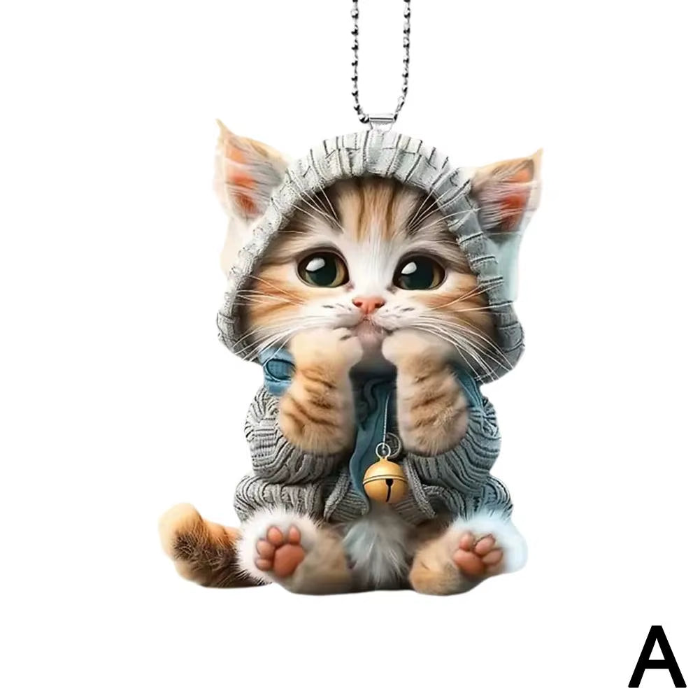 2D Car Pendant Hanging Ornament with Chain Realistic Animal Cat-Shaped Rearview Mirror Hanging Ornament Car Interior Decor Craf