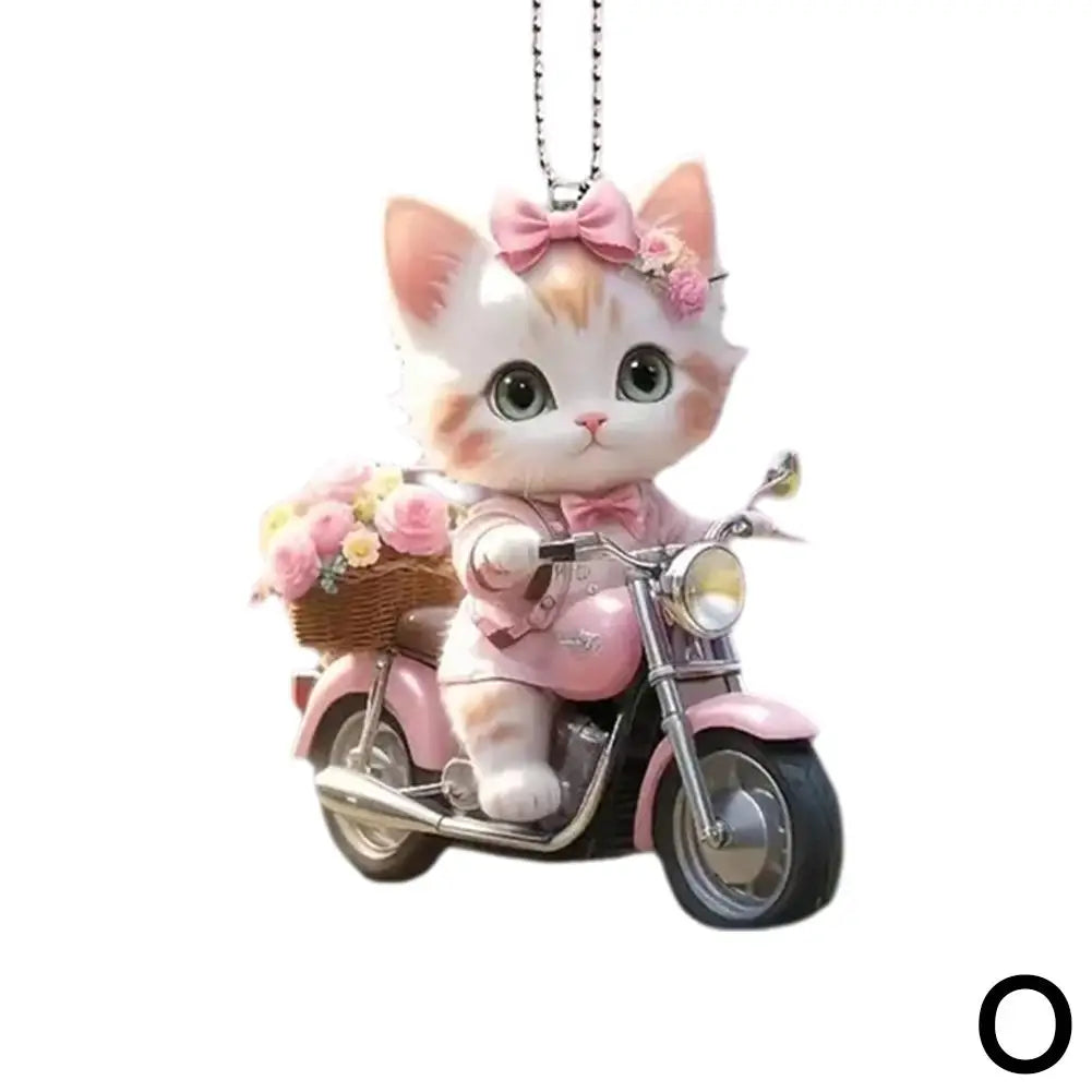 2D Car Pendant Hanging Ornament with Chain Realistic Animal Cat-Shaped Rearview Mirror Hanging Ornament Car Interior Decor Craf