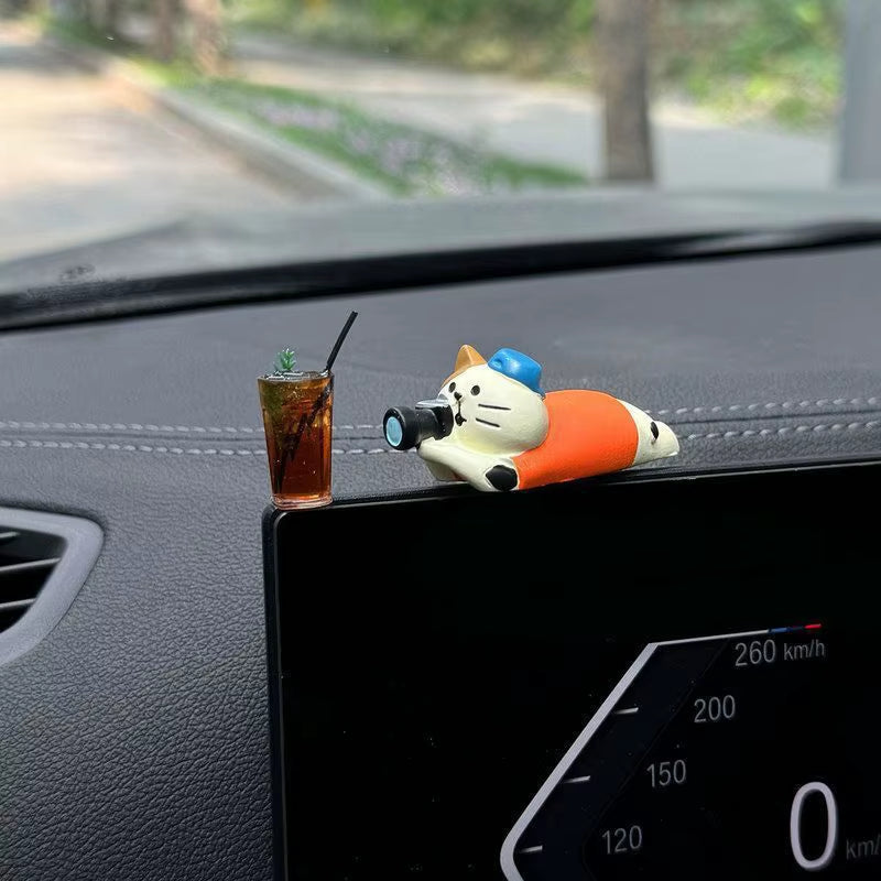 Cute Car Interior Decoration Ornaments Mini Cat Action Figure Auto Dashboard Rearview Mirror Decoration Car Accessories