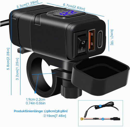12V USB Steckdose Auto Ladegerät Mit Schalter, Auto USB Ladegerät KFZ QC3.0 PD Type C Mit Switch, KFZ Ladegerätusb C Wasserdicht Für Wohnmobil Motorrad Boot Yacht (Blau)