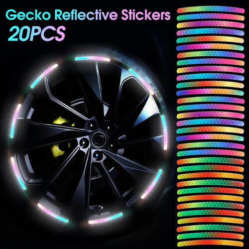 20Pcs Colorful Car Wheel Hub Reflectors Stickers Motorcycle Bike Tire Universal Night Reflective Warning Decals Auto Accessories