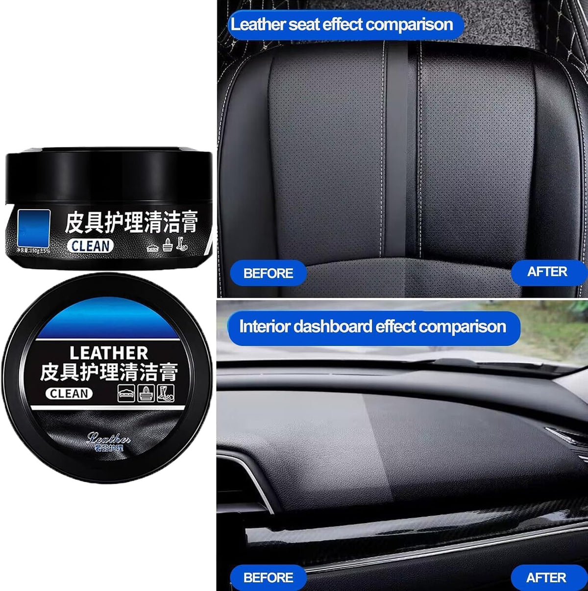 Multipurpose Leader Cleaning and Care Cream & Cleaning Paste for Leather Care,Car Leather Care Cleaning Cream,Leather Repair Kit Car Interior, for Cars, Furniture,Leather Goods (3 Pcs)