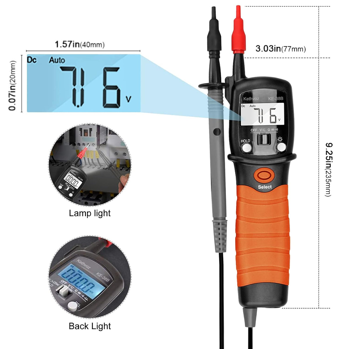 Spannungsprüfer Zweipolig, Kethvoz Voltmeter 600V Multimeter Digital 38B