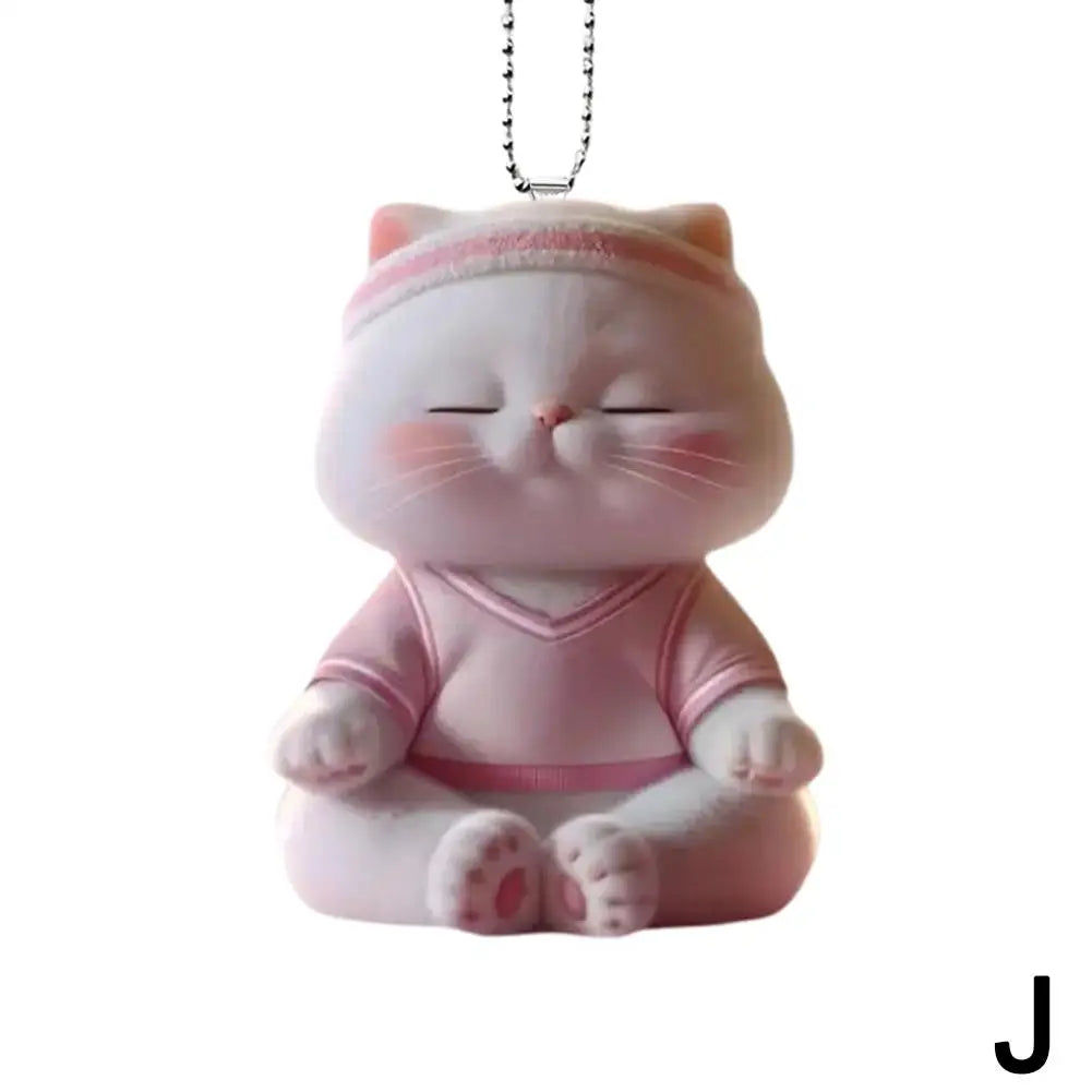 2D Car Pendant Hanging Ornament with Chain Realistic Animal Cat-Shaped Rearview Mirror Hanging Ornament Car Interior Decor Craf
