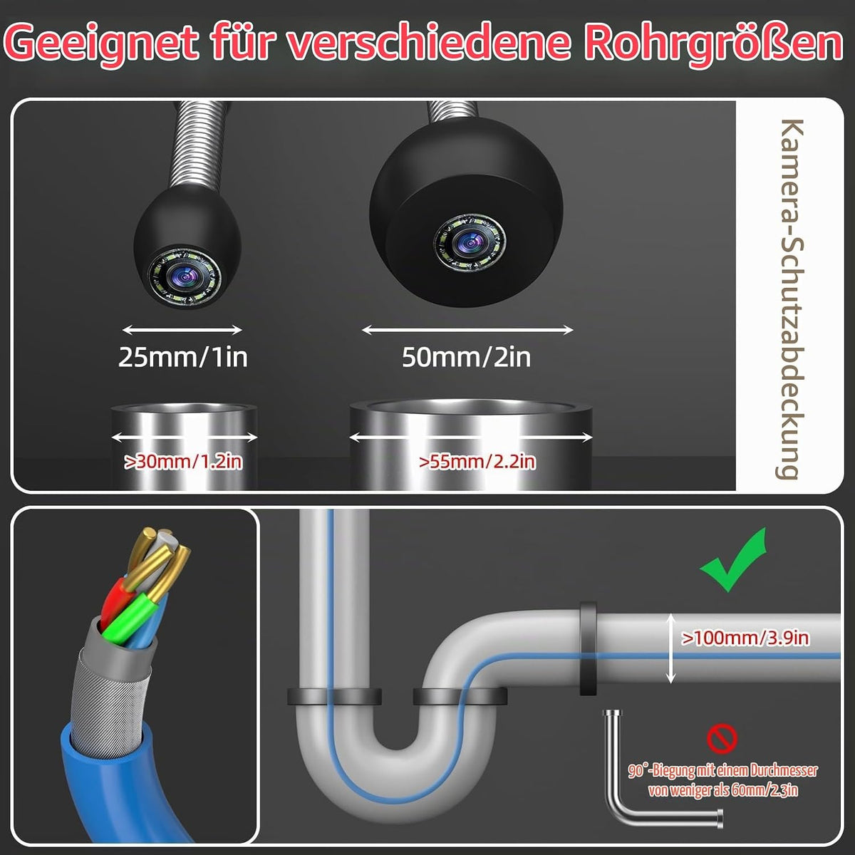 Rohrkamera 20M Mit Licht, Sanyipace Kanalkamera Mit 4.3" Bildschirm, DVR & Audio Recorder, IP68 Wasserdicht Kanalinspektionskamera, 5600Mah Akku, Mikrofon, Inklusive 32GB Tf-Karte