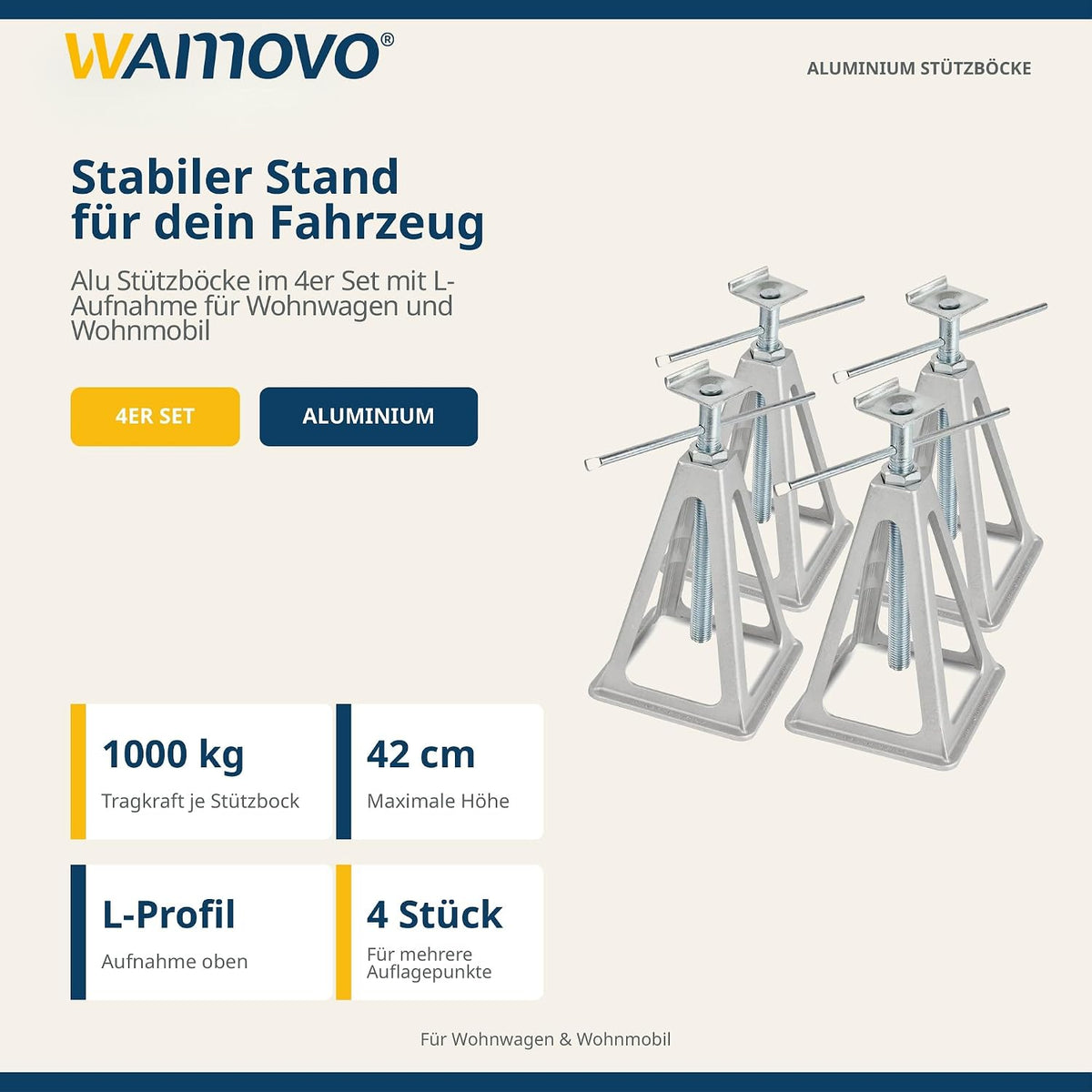 Wamovo Alu Stützböcke 4Er Set, 42 Cm Höhe, L-Aufnahme, Wohnwagen