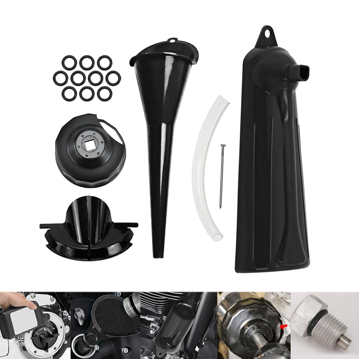 Motorrad-Ölfilterschlüssel Ablasstrichter Primär-Kurbelgehäuse Ölfüllwechsel-Trichter Ablassschraube O-Ring Tropffrei Passend Für Harley Sportster XL883 Breakout FXSB Touring Softail Dyna