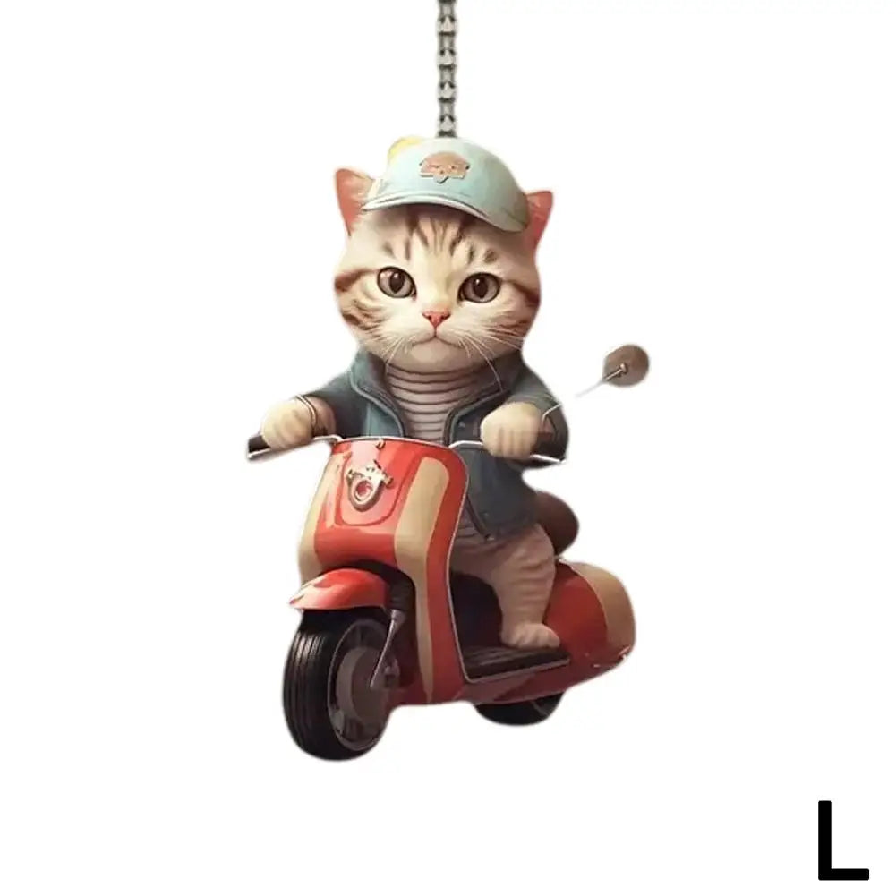 2D Car Pendant Hanging Ornament with Chain Realistic Animal Cat-Shaped Rearview Mirror Hanging Ornament Car Interior Decor Craf